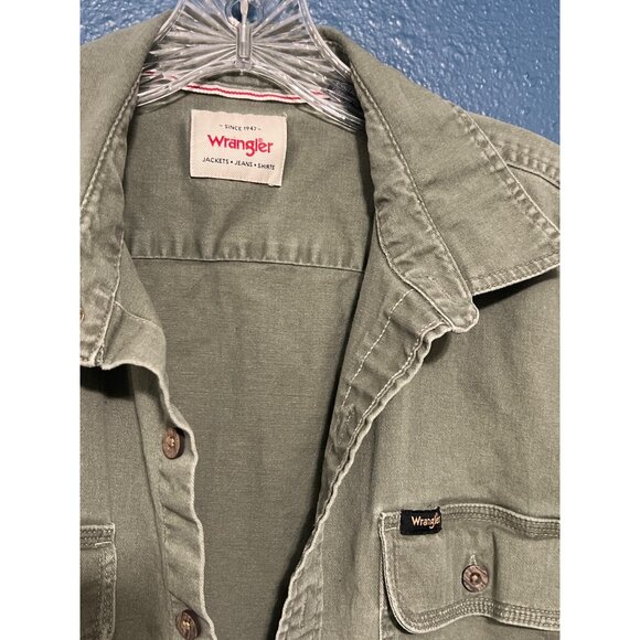 Wrangler Mens Green Button-Up Twill Shirt L - Picture 2 of 7